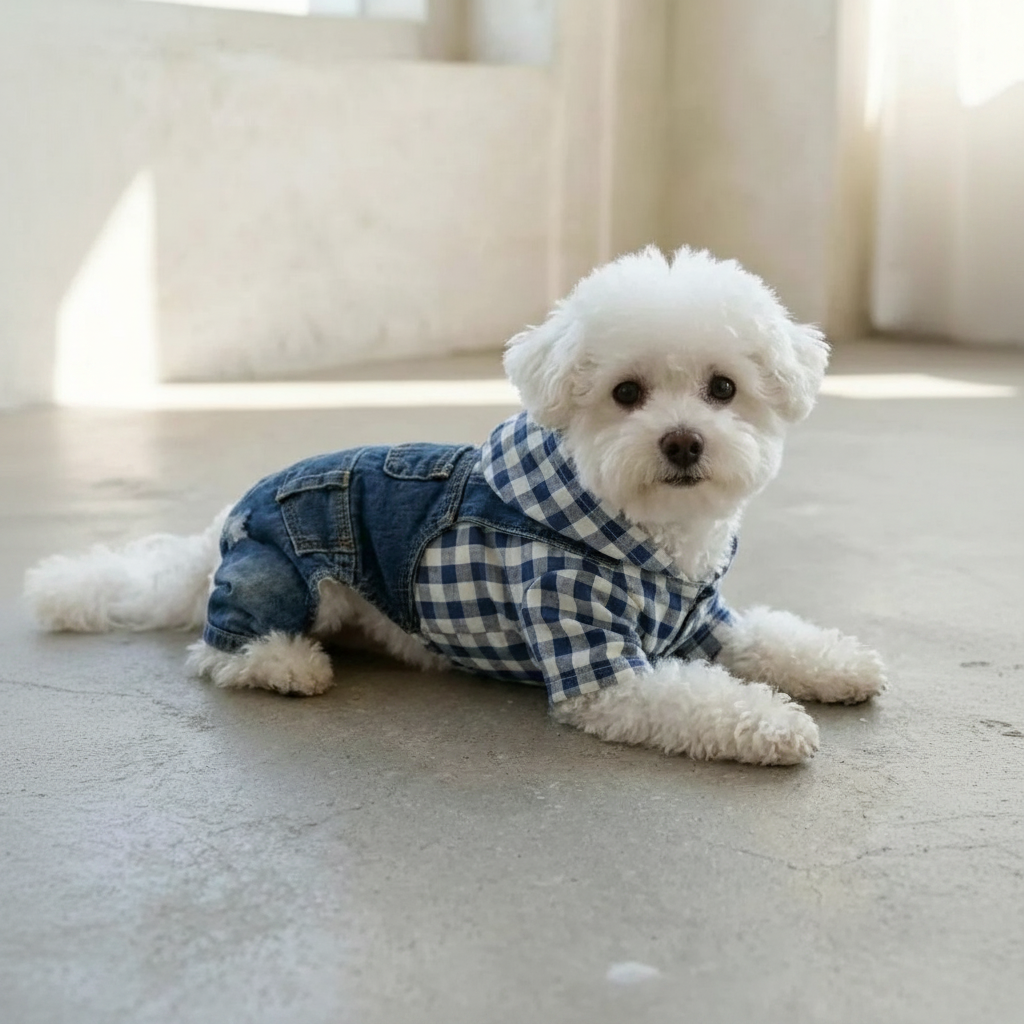 Pet Striped 4-Leg Overall Denim Effect Jumpsuit Suspender Pants Dog Clothes