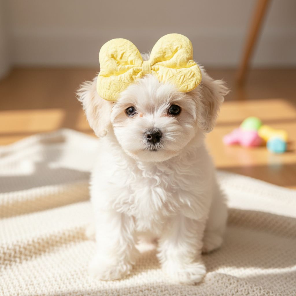 Soft Quilted Bow Headband For Dogs With Elastic Strap