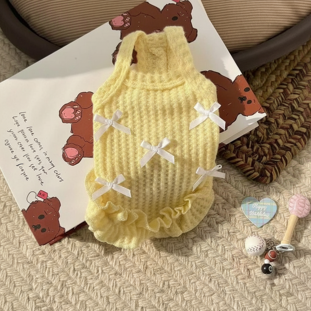 Sleeveless Pet Princess Dress With Bow Detail And Ruffle For Cats And Dogs