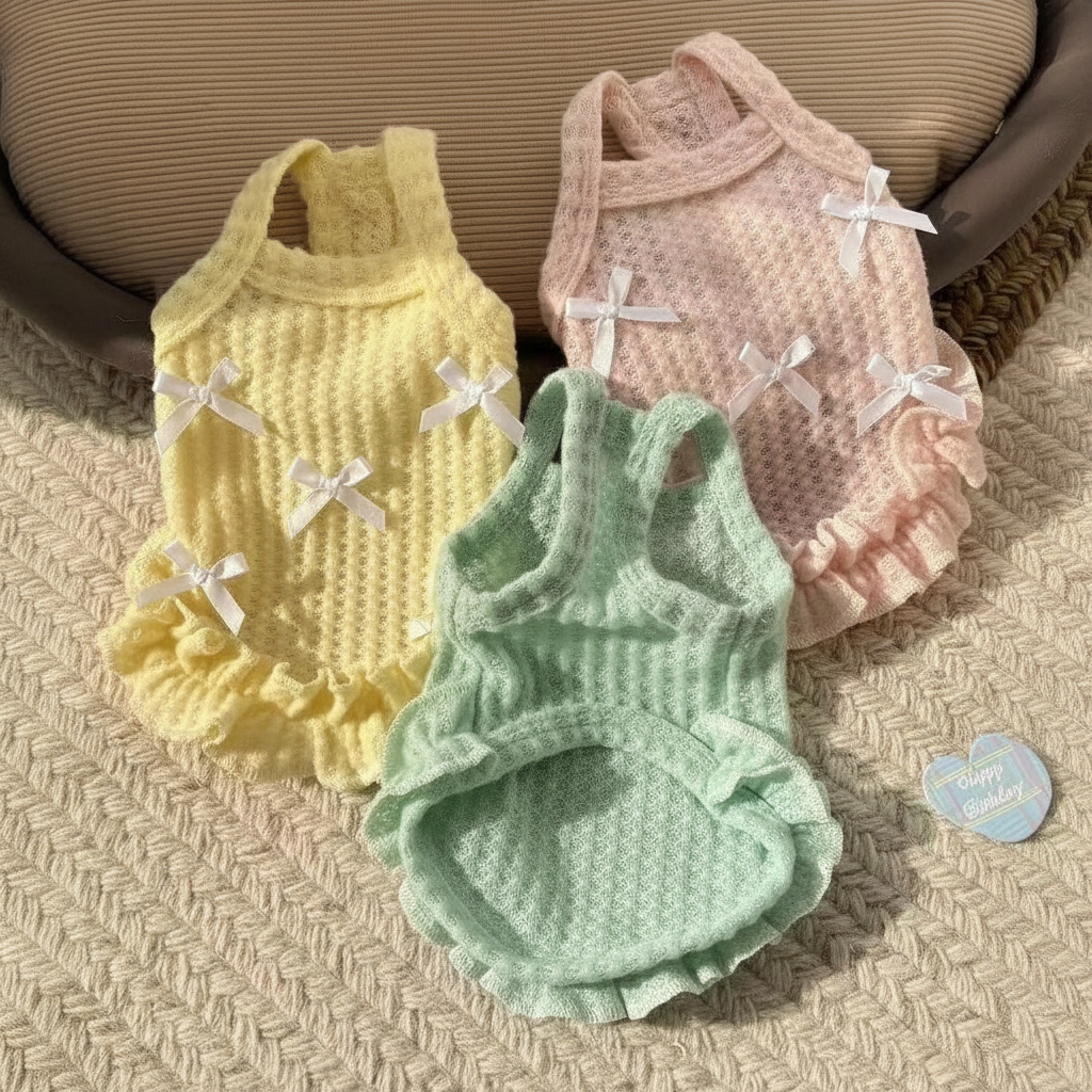 Sleeveless Pet Princess Dress With Bow Detail And Ruffle For Cats And Dogs