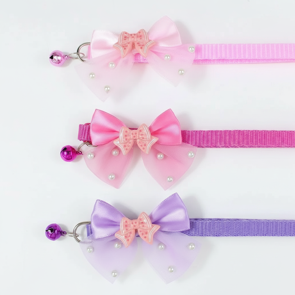 Shiny Bow Design Pet Collar Set For Daily Use 