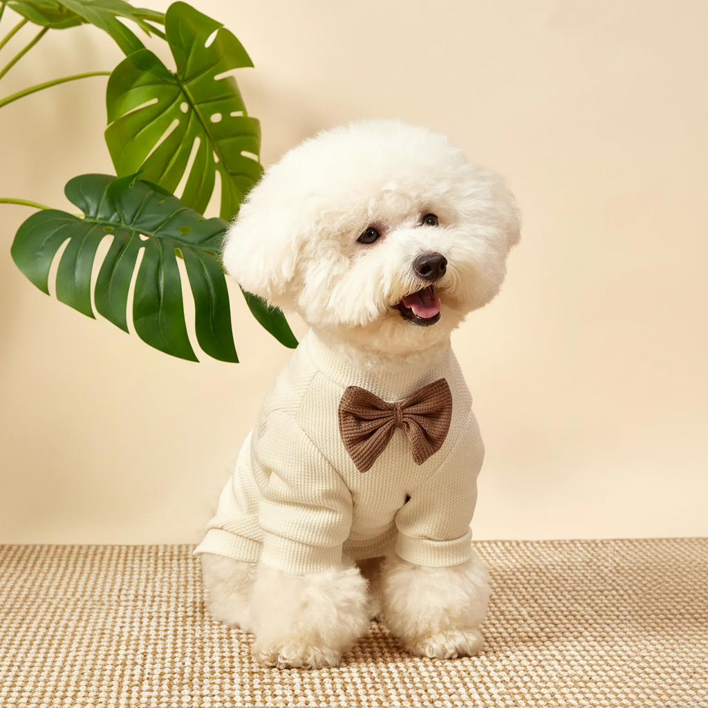 1pc Waffle Knit Gentleman Bow Tie Collar Pet T-Shirt