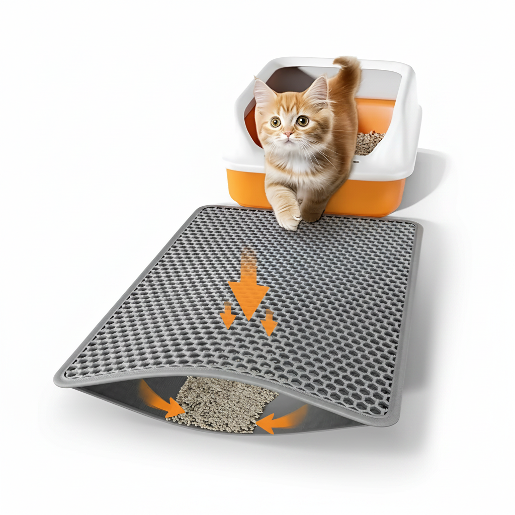 One Extra-Large Double-Layer EVA Cat Litter Mat Effectively Collects Litter