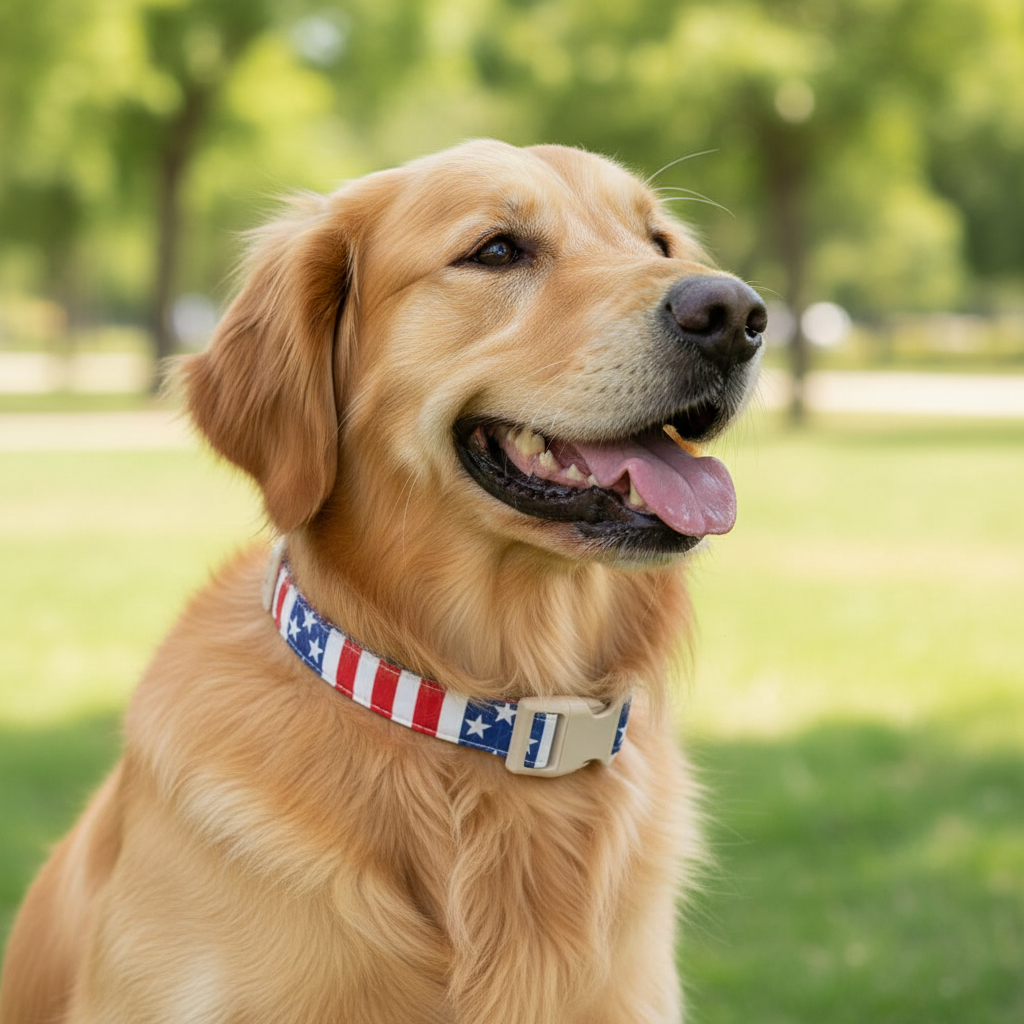 American Flag Themed Pet Collar With Adjustable Star Stripe Design For Dogs
