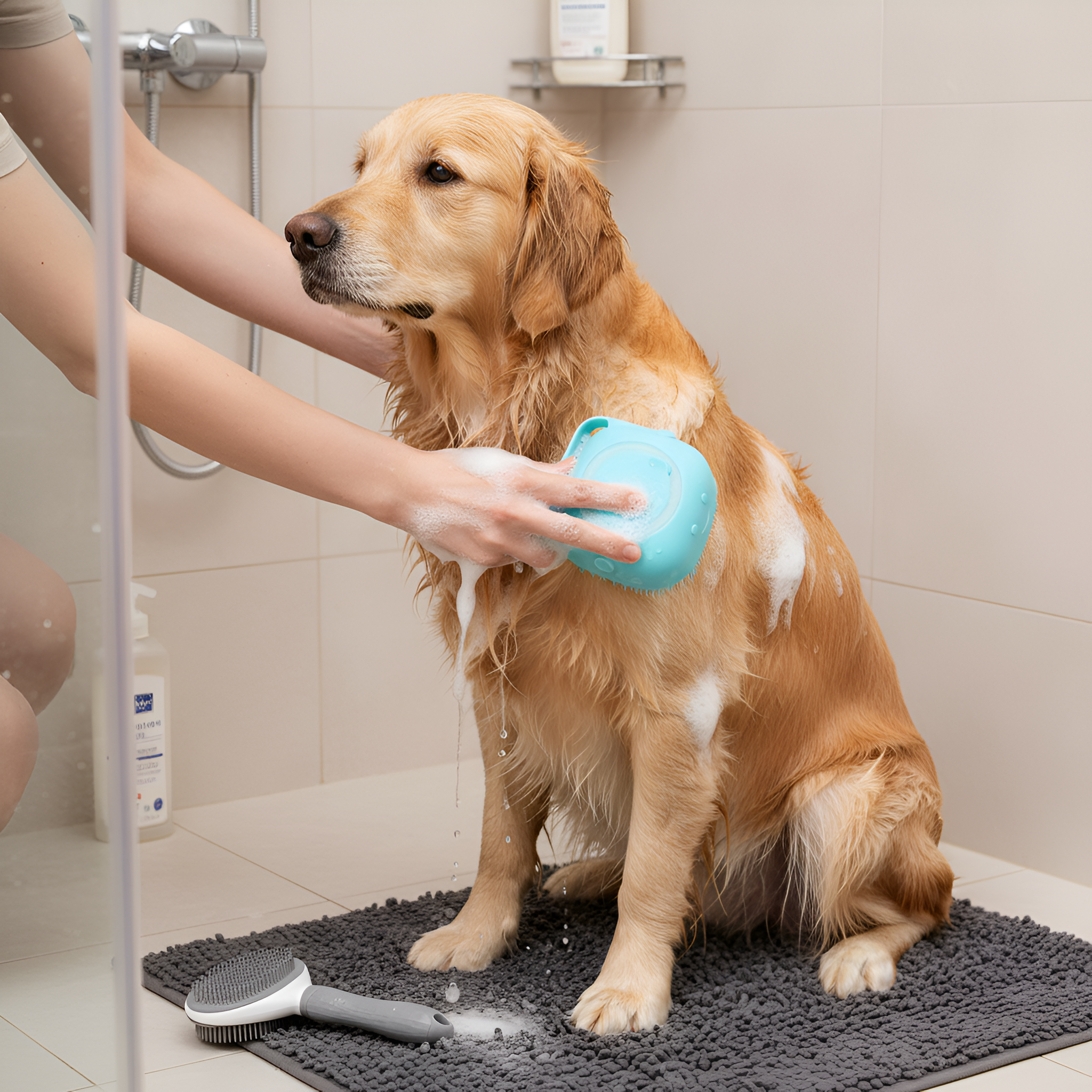 Massage Pet Bath Brush With Shampoo Storage For Dogs And Cats