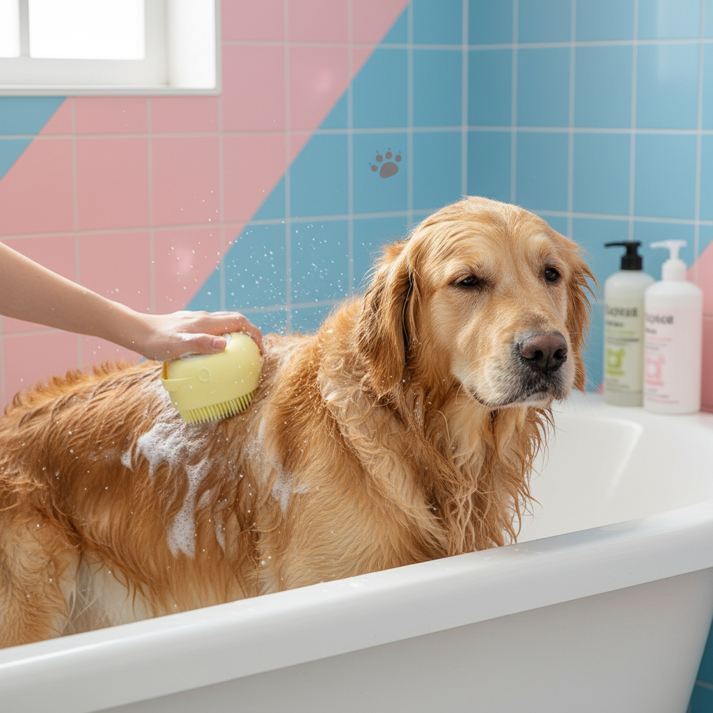 Silicone Massage Pet Bath Brush With Shampoo Storage For Dogs And Cats