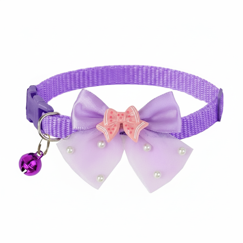 Shiny Bow Design Pet Collar Set For Daily Use 