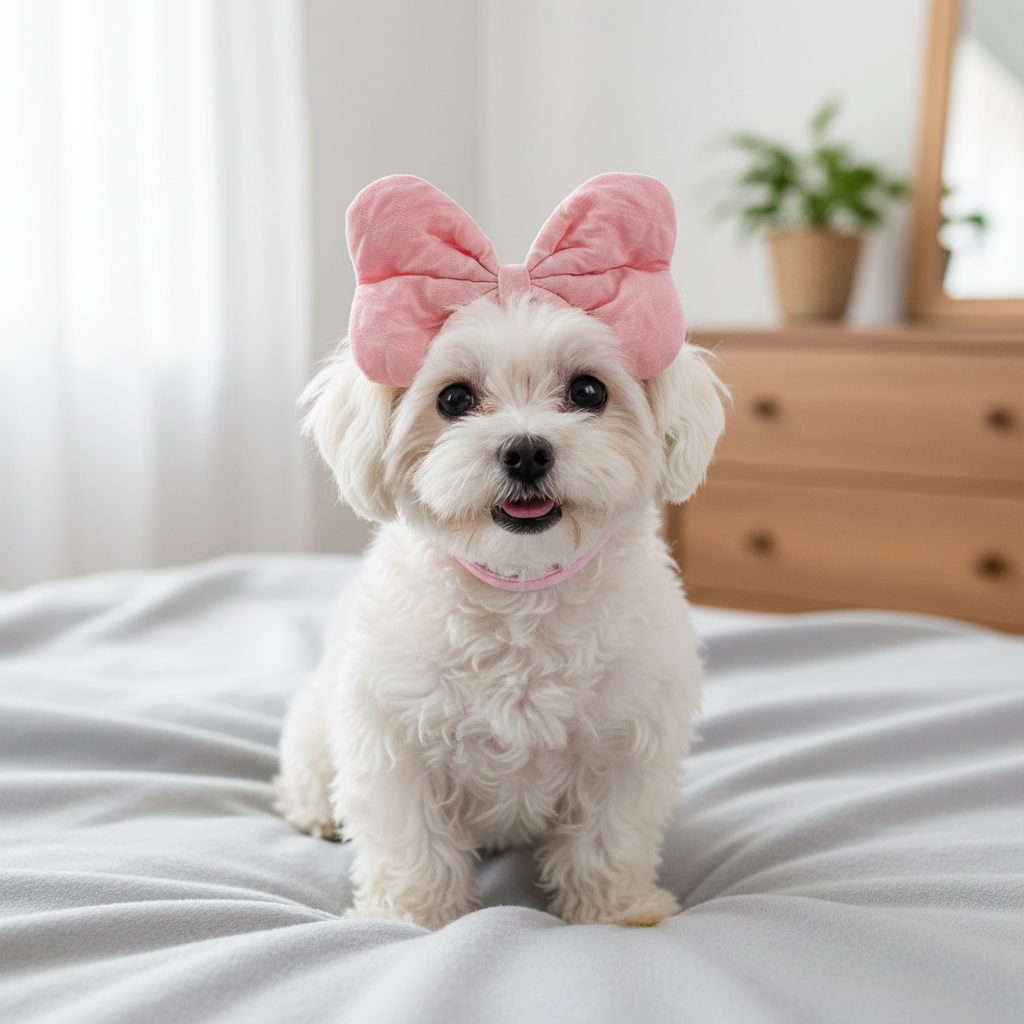Soft Quilted Bow Headband For Dogs With Elastic Strap