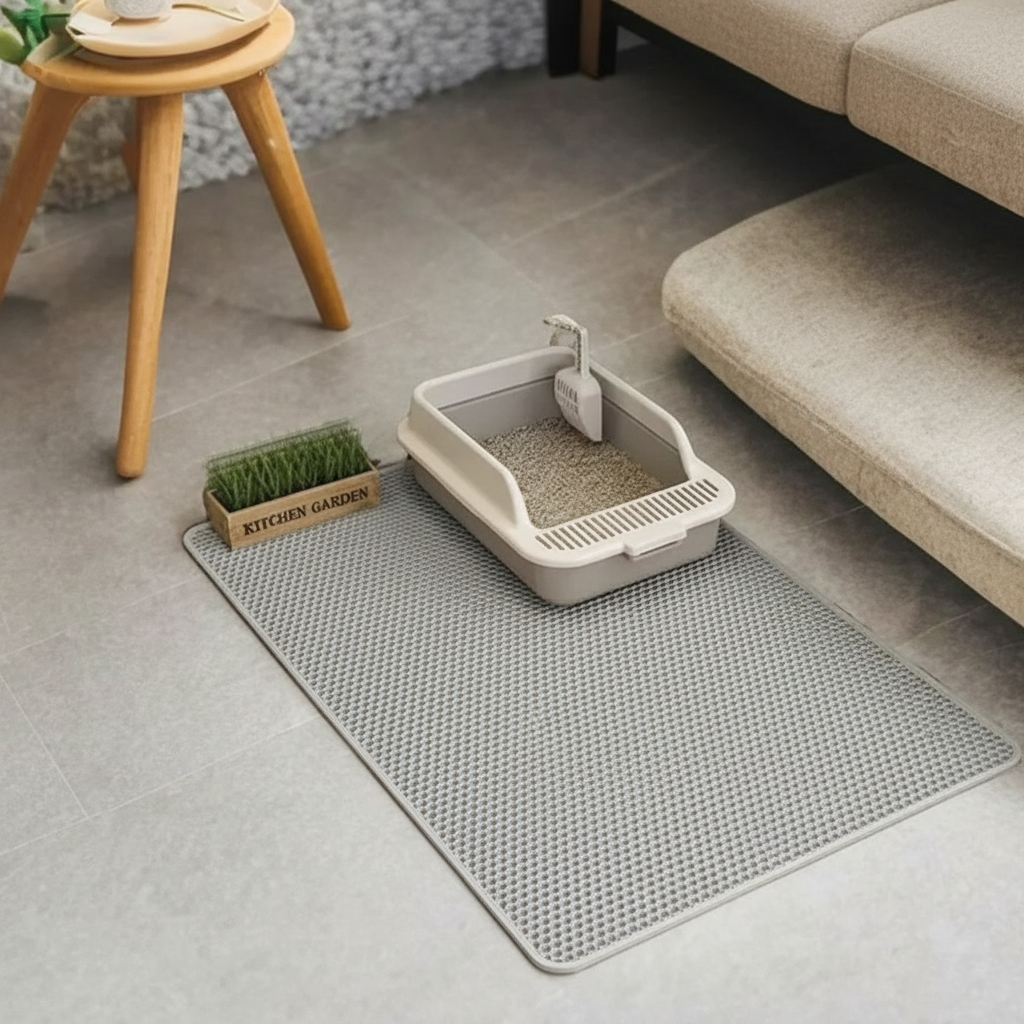 One Extra-Large Double-Layer EVA Cat Litter Mat Effectively Collects Litter