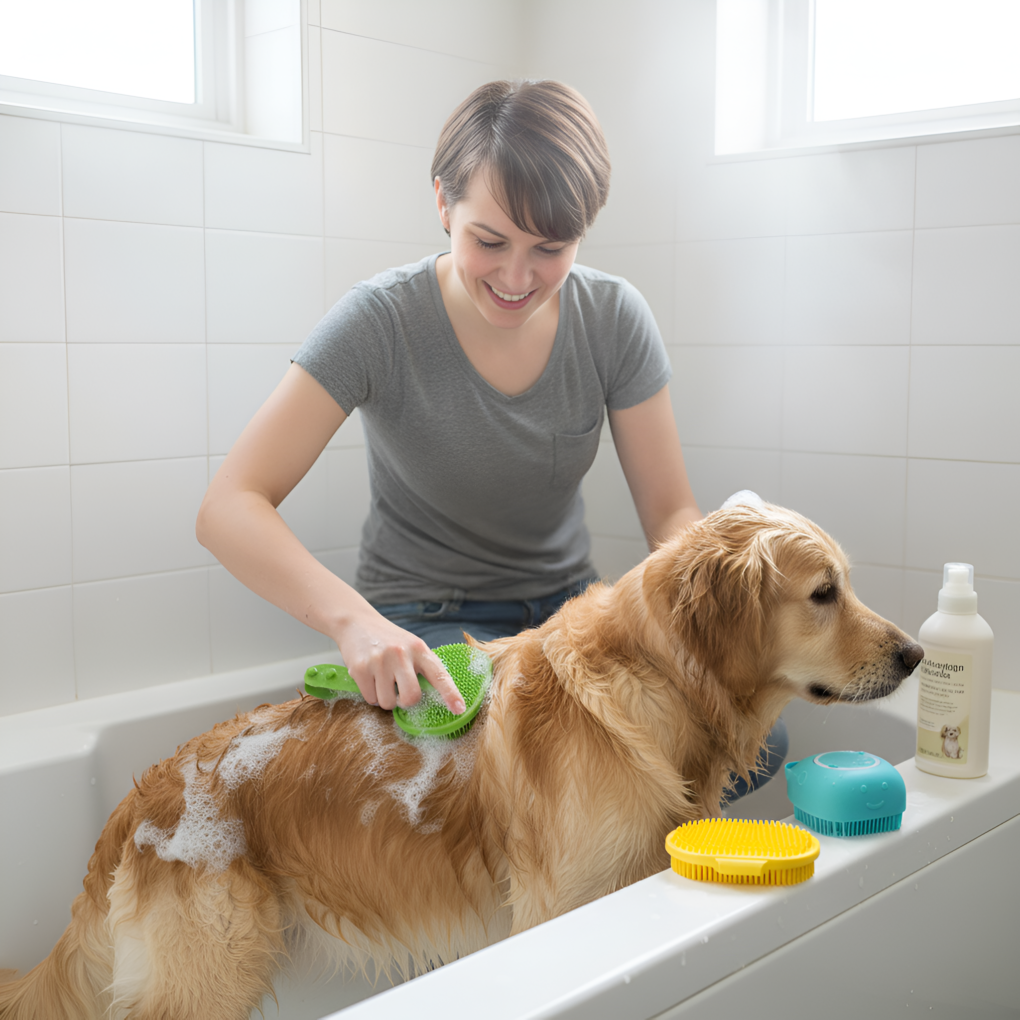 Massage Pet Bath Brush With Shampoo Storage For Dogs And Cats