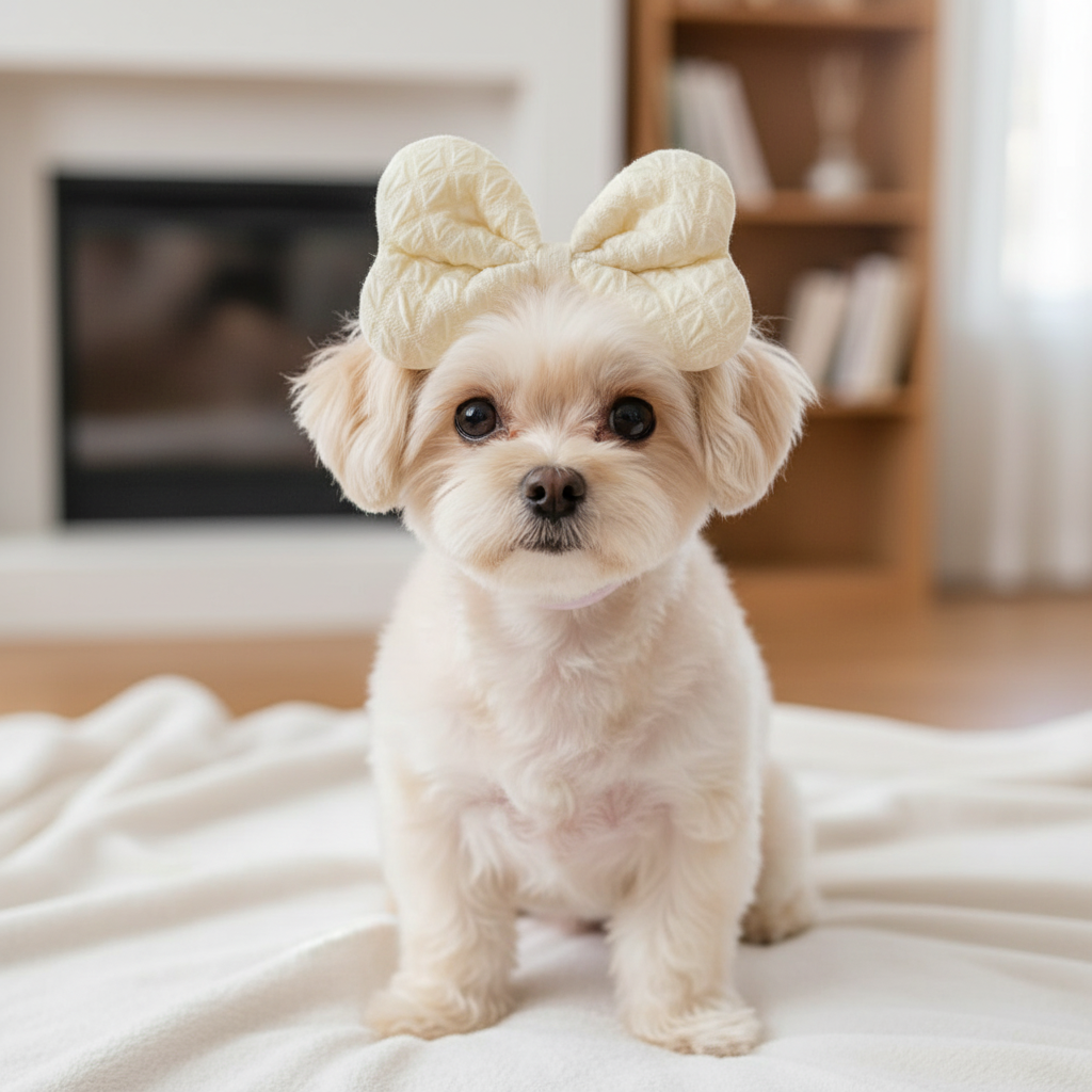 Soft Quilted Bow Headband For Dogs With Elastic Strap