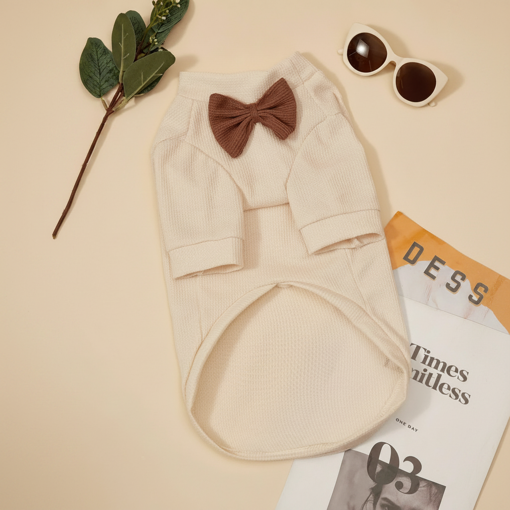 1pc Waffle Knit Gentleman Bow Tie Collar Pet T-Shirt