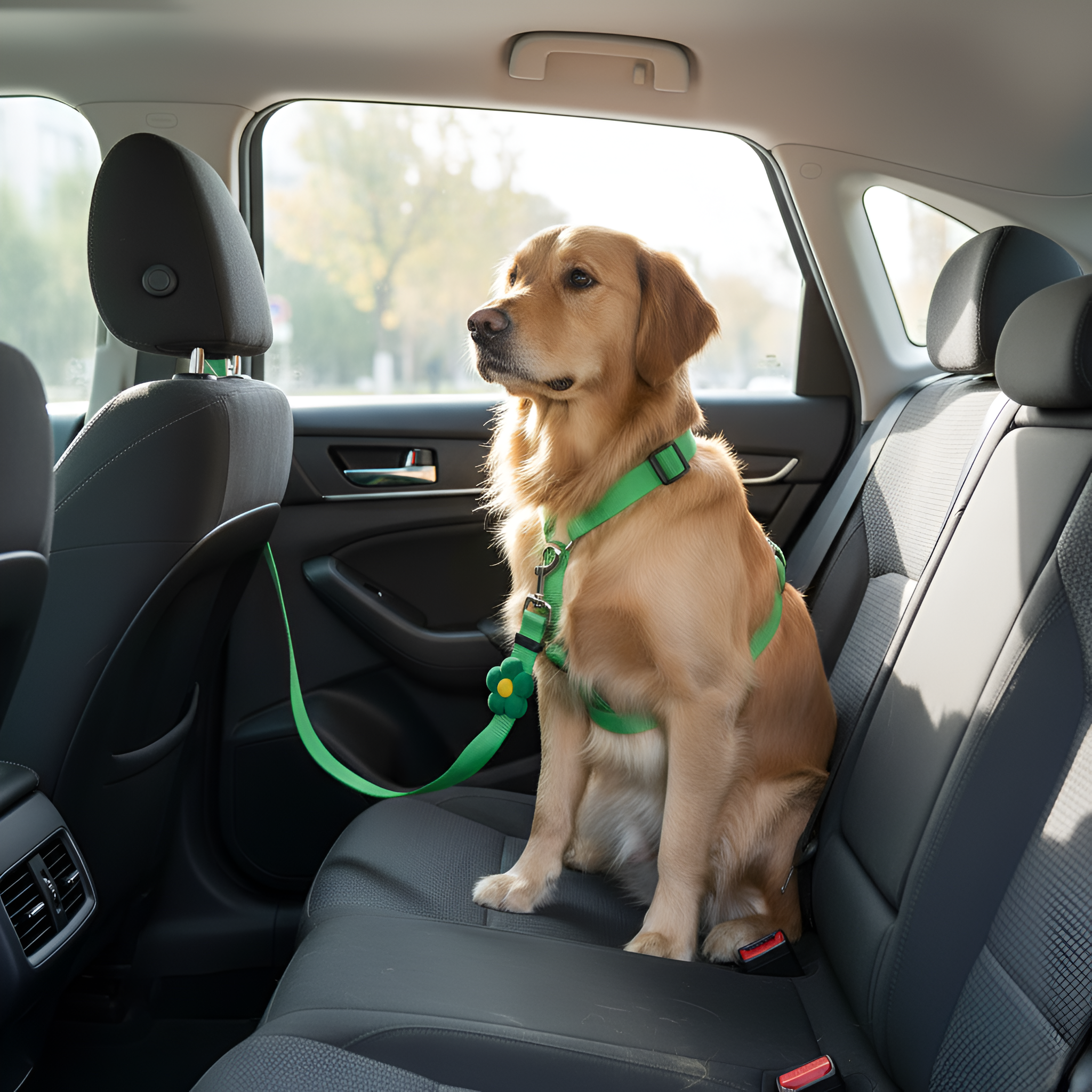 Dog Car Seat Belt With Adjustable Strap And Pet Safety Leash Buckle