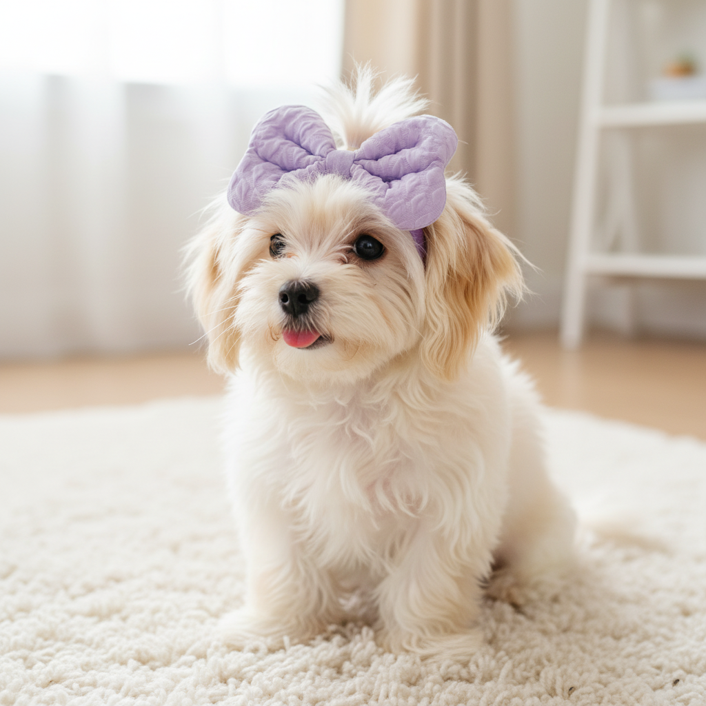 Soft Quilted Bow Headband For Dogs With Elastic Strap