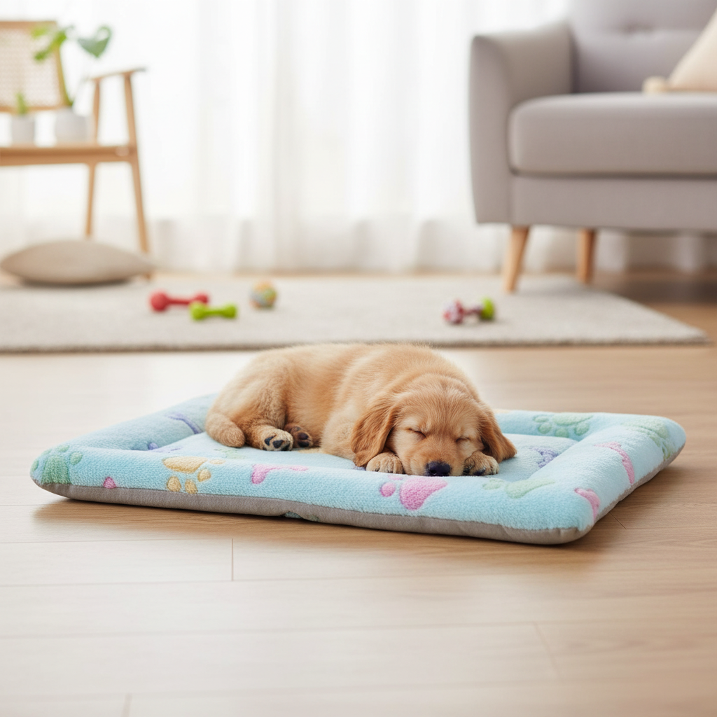 Rectangular Pet Floor Mat With Cushioned Support And Paw Print Pattern