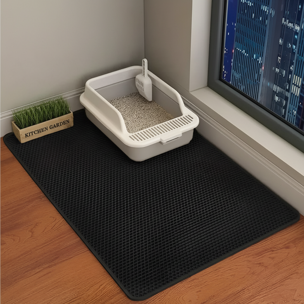 One Extra-Large Double-Layer EVA Cat Litter Mat Effectively Collects Litter