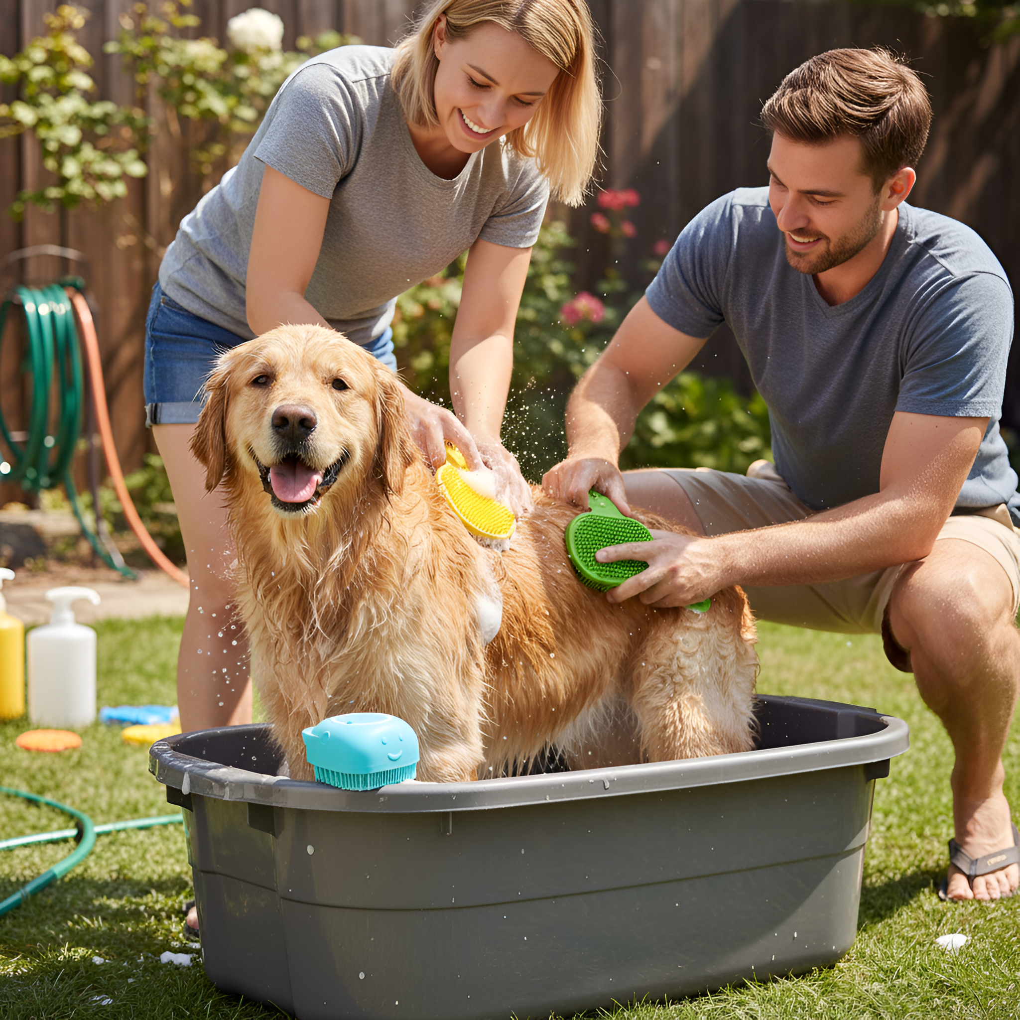 Massage Pet Bath Brush With Shampoo Storage For Dogs And Cats