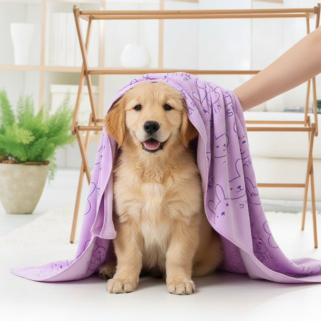 Absorbent Microfiber Pet Towel With Patterned Graphics