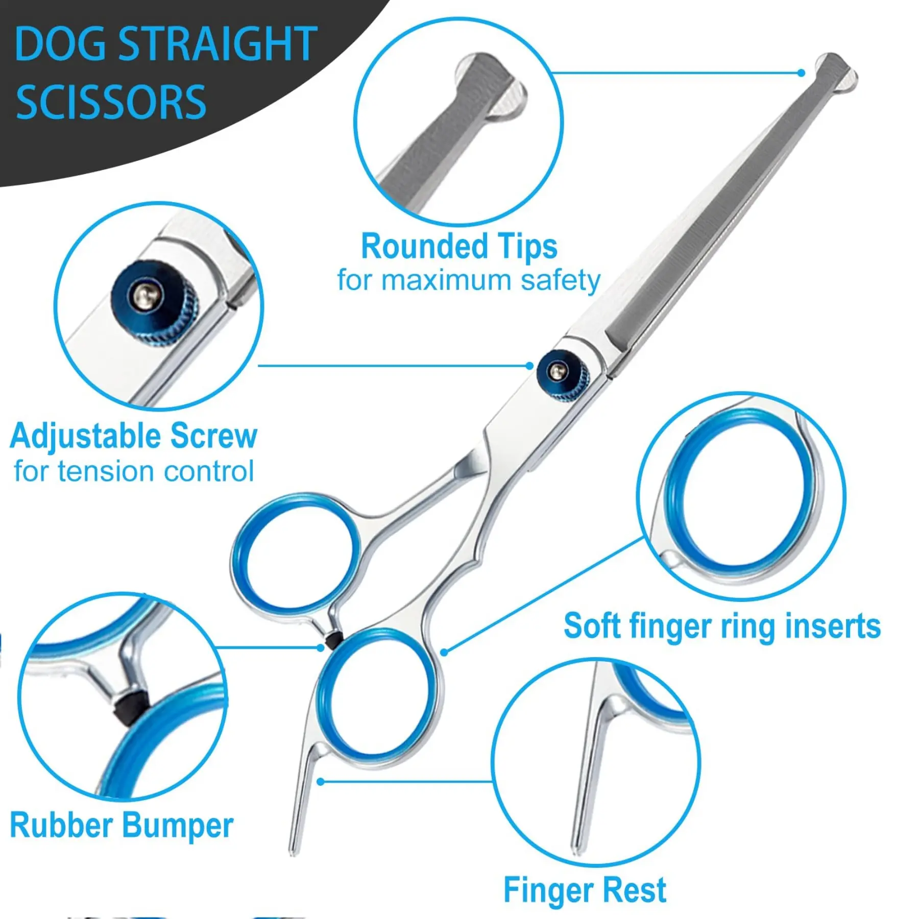 5 in 1 Premium Dog Grooming Scissors, Professional Dog Scissors for Grooming with Safety Round Tips, Stainless Steel Thinning Shears, Pet Cat Shears for Grooming Kit, #summerwins
