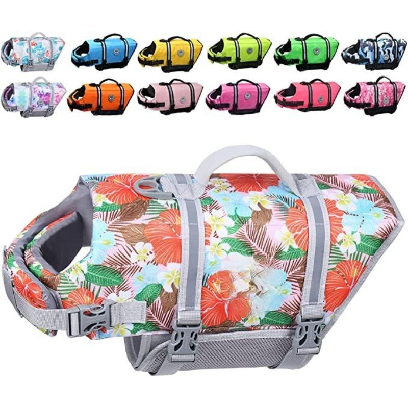 Ripstop Dog Life Vest, Reflective Adjustable Life Jacket For Dogs-Paw Print Pad