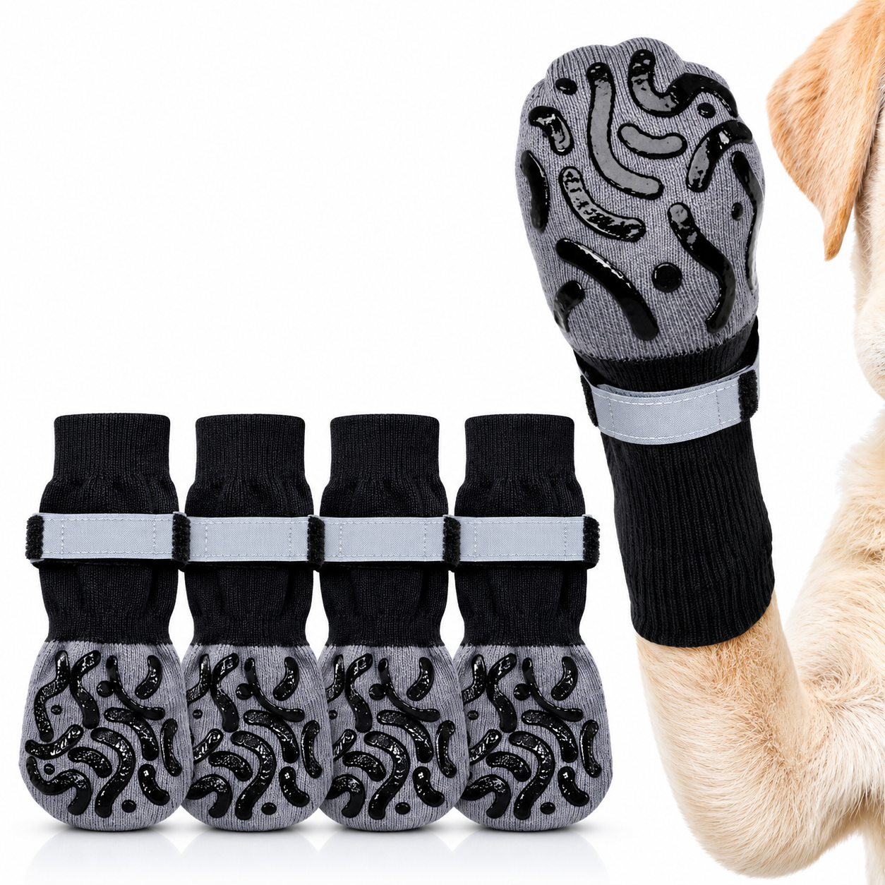 Pack Of 4 Non Slip Pet Socks With Strong Grip Sole For Indoor Use