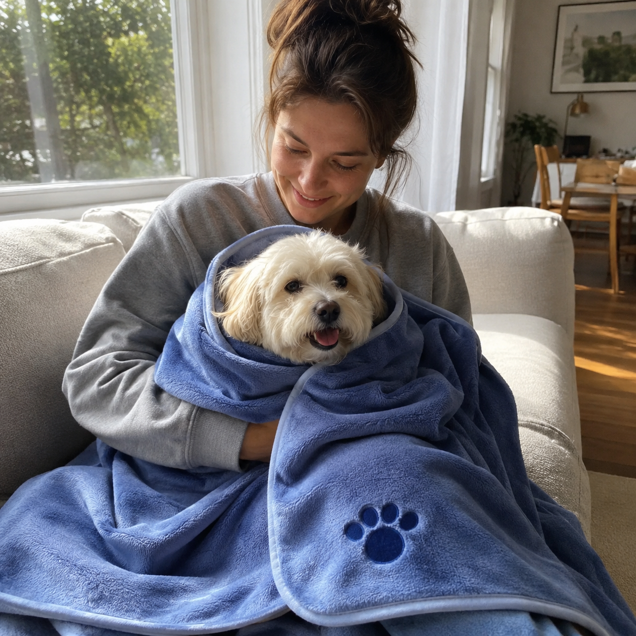 Embroidered Quick Dry Paw Design Pet Cloth Towel 