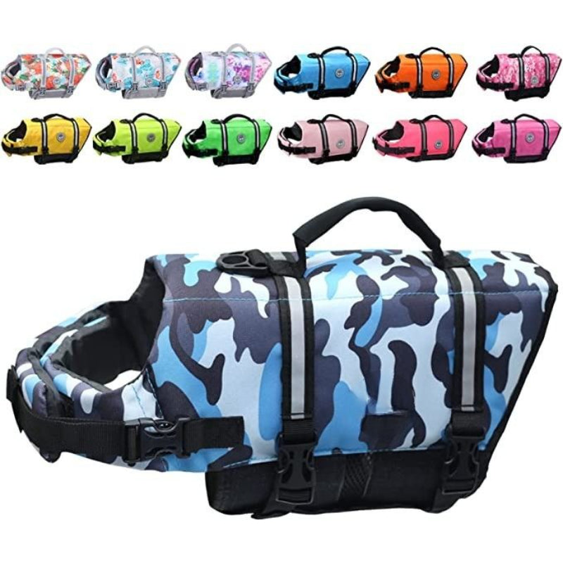 Ripstop Dog Life Vest, Reflective & Adjustable Life Jacket For Dogs-Paw Print Pad