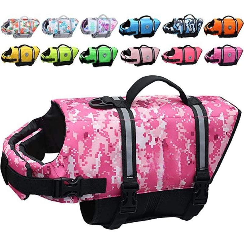 Ripstop Dog Life Vest, Reflective & Adjustable Life Jacket For Dogs-Paw Print Pad