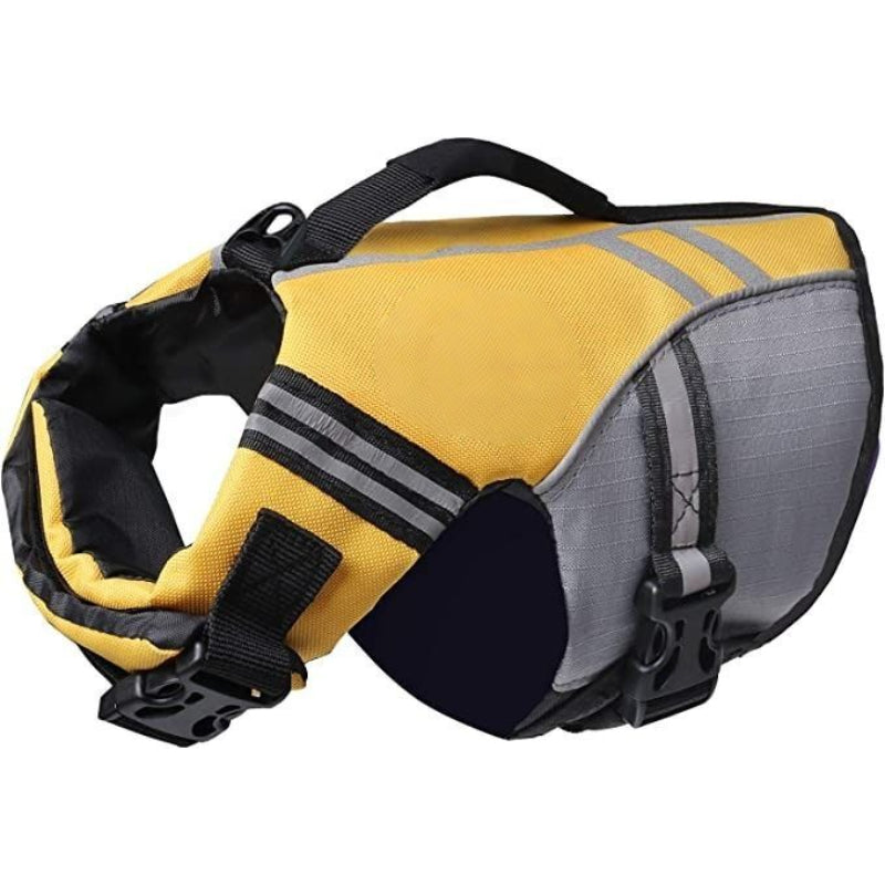 New Sports Style Ripstop Dog Life Jacket With Superior Buoyancy & Rescue Handle, Bright Yellow, M-Paw Print Pad