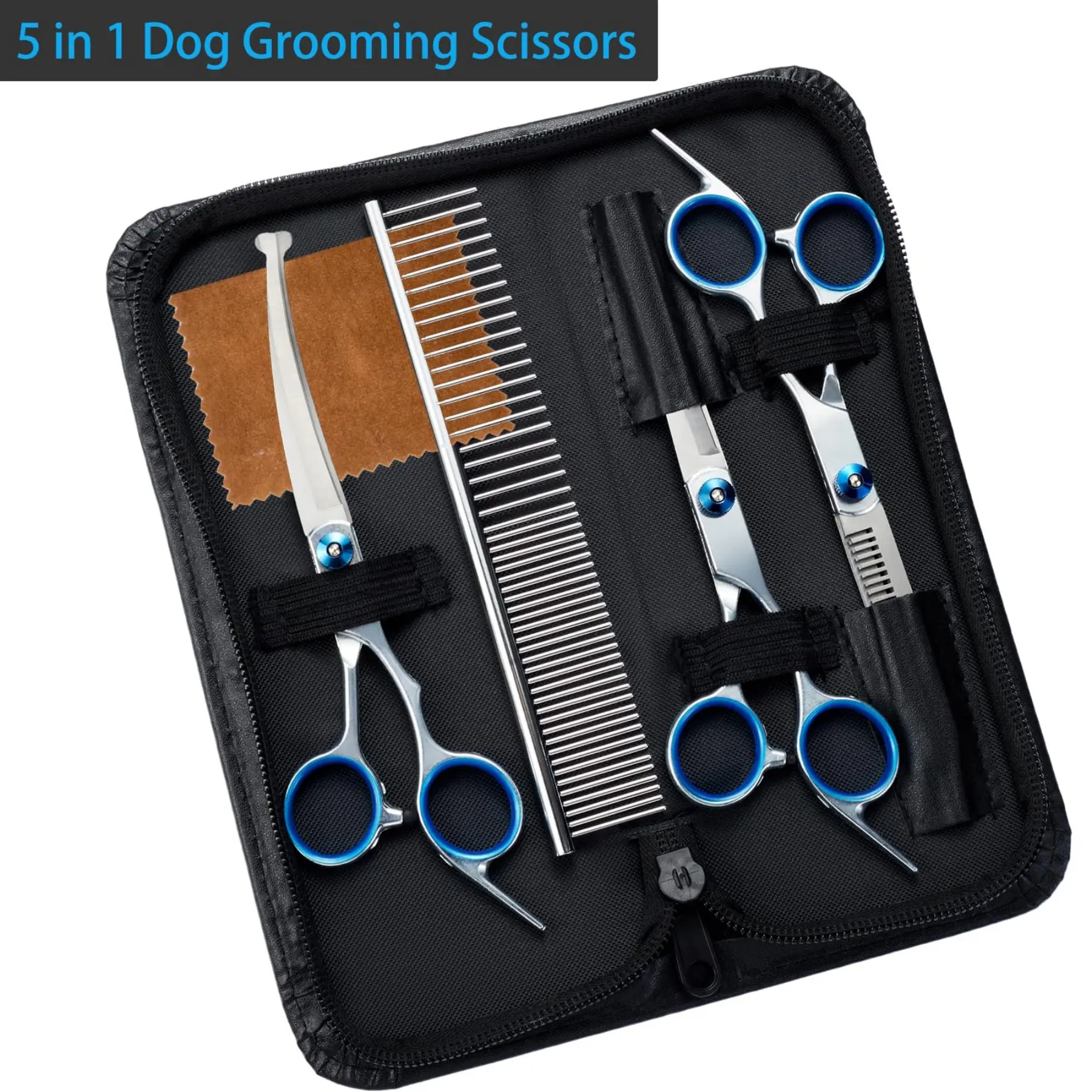 5 in 1 Premium Dog Grooming Scissors, Professional Dog Scissors for Grooming with Safety Round Tips, Stainless Steel Thinning Shears, Pet Cat Shears for Grooming Kit, #summerwins