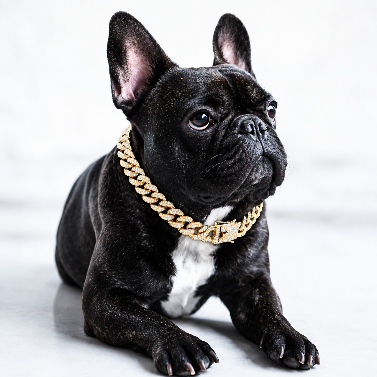 Rhinestone Cuban Chain Dog Collar With Full Buckle Design For Pets