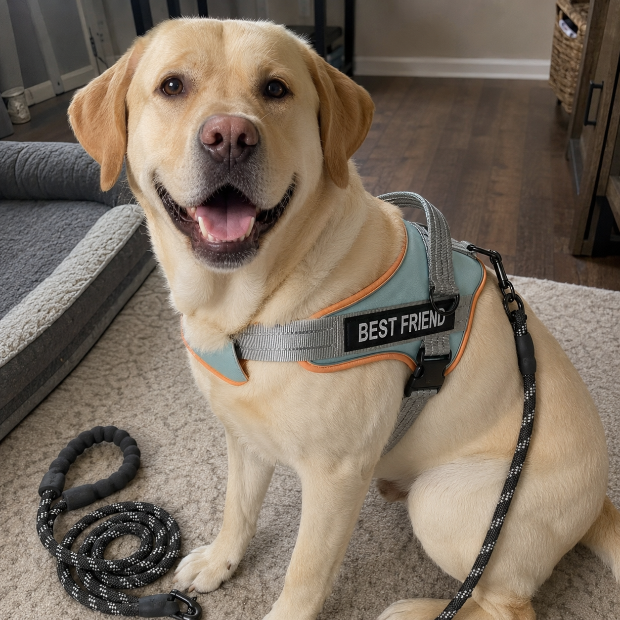 Reflective Adjustable Soft Padded Dog Harness and Leash Combo