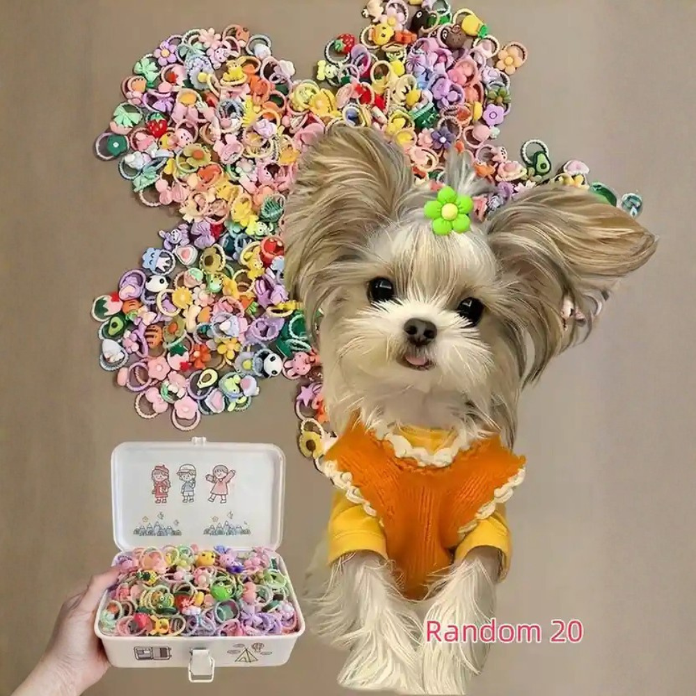 Pet Hair Accessories Set With Flower Bow And Fruit Designs