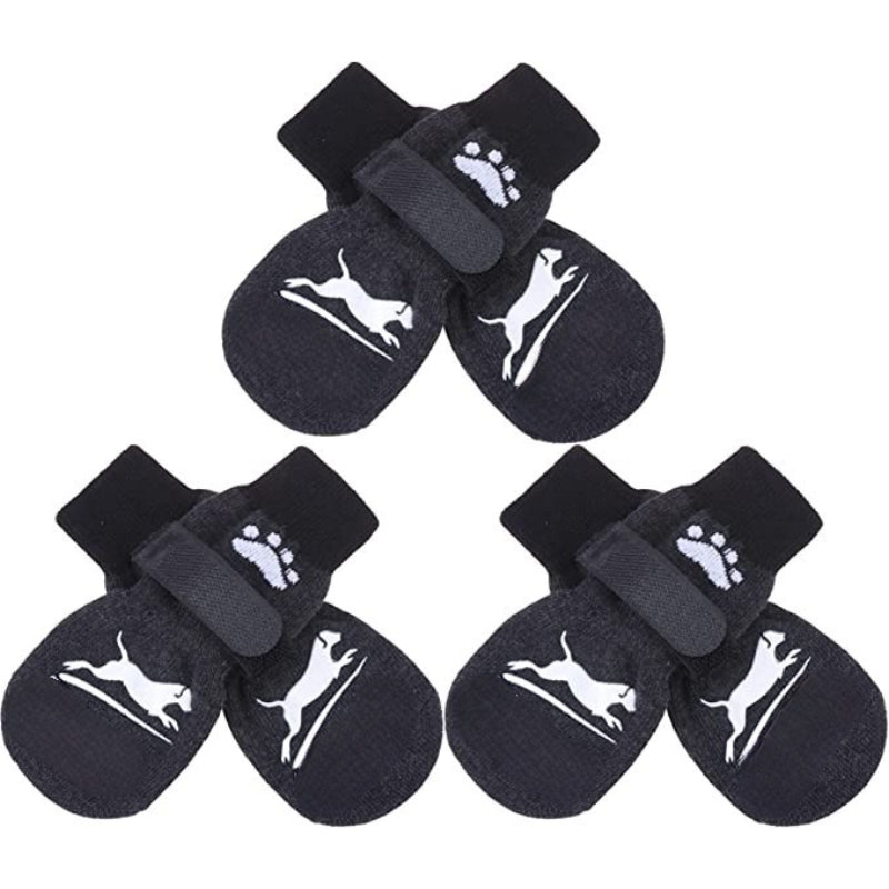Double Side Anti-Slip Dog Socks With Adjustable Straps For Dogs 4 Pack-Paw Print Pad