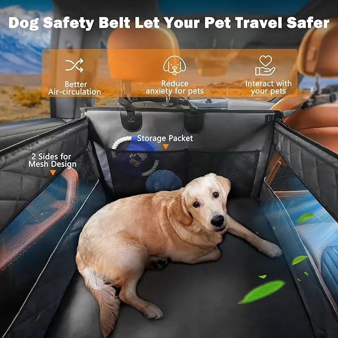 Car Backseat Non Slip Dirt Resistant Waterproof Cover With Storage Pockets For Pets