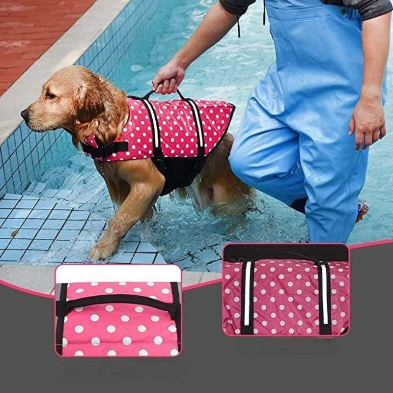 Dog Life Jacket With Adjustable Lifesaver And High Buoyancy Swimsuit-Paw Print Pad
