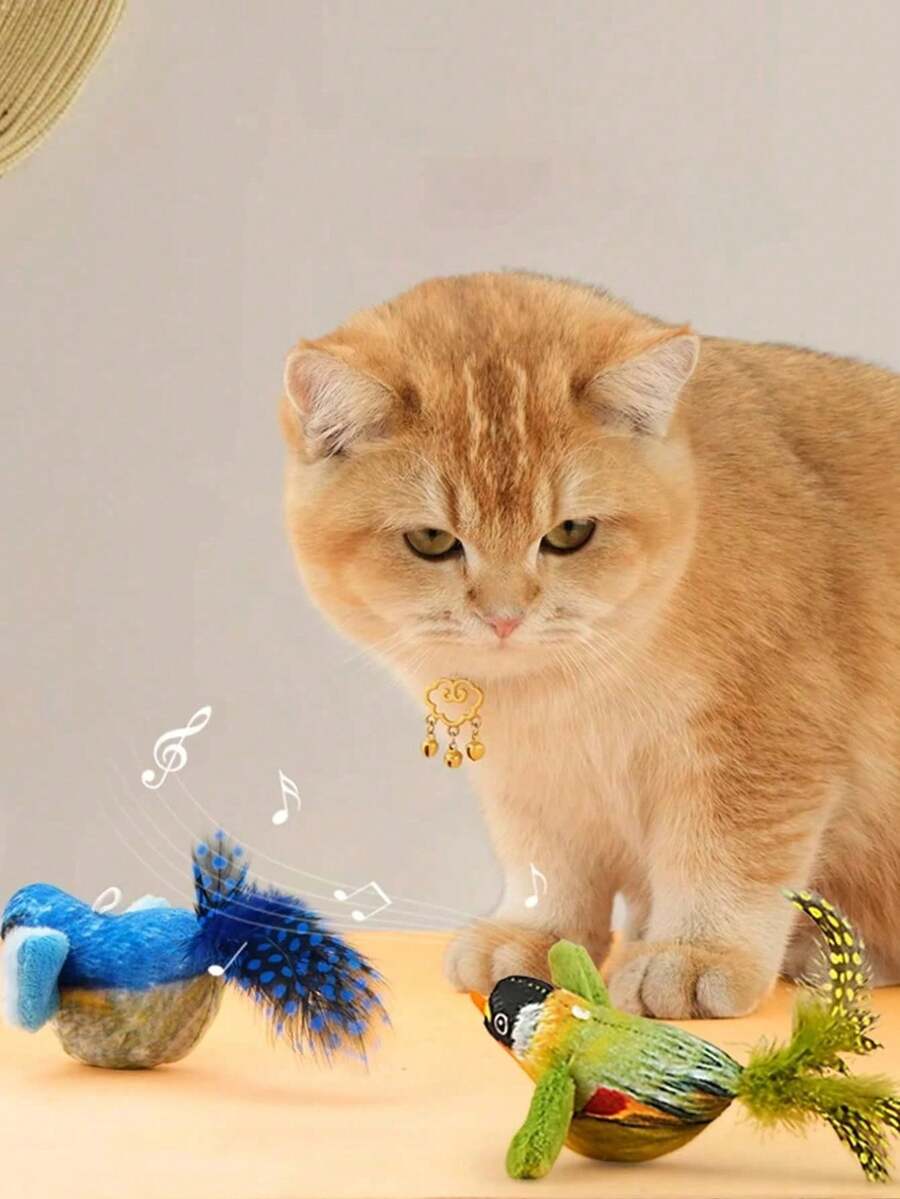 1 PC/2pcs/3pcs Cat Toy - Realistic Chirping Small Bird, Self-Entertained To Relieve Boredom,Interactive Cat Toys Hanging Squeaky Simulation Bird Plush Cats Pets Teasing Toys With Artificial Feathers Kitten Chirping Bird Toy,There Is A Discrepancy Between The Color And Length Of The Feathers, - Multicolor - View 8