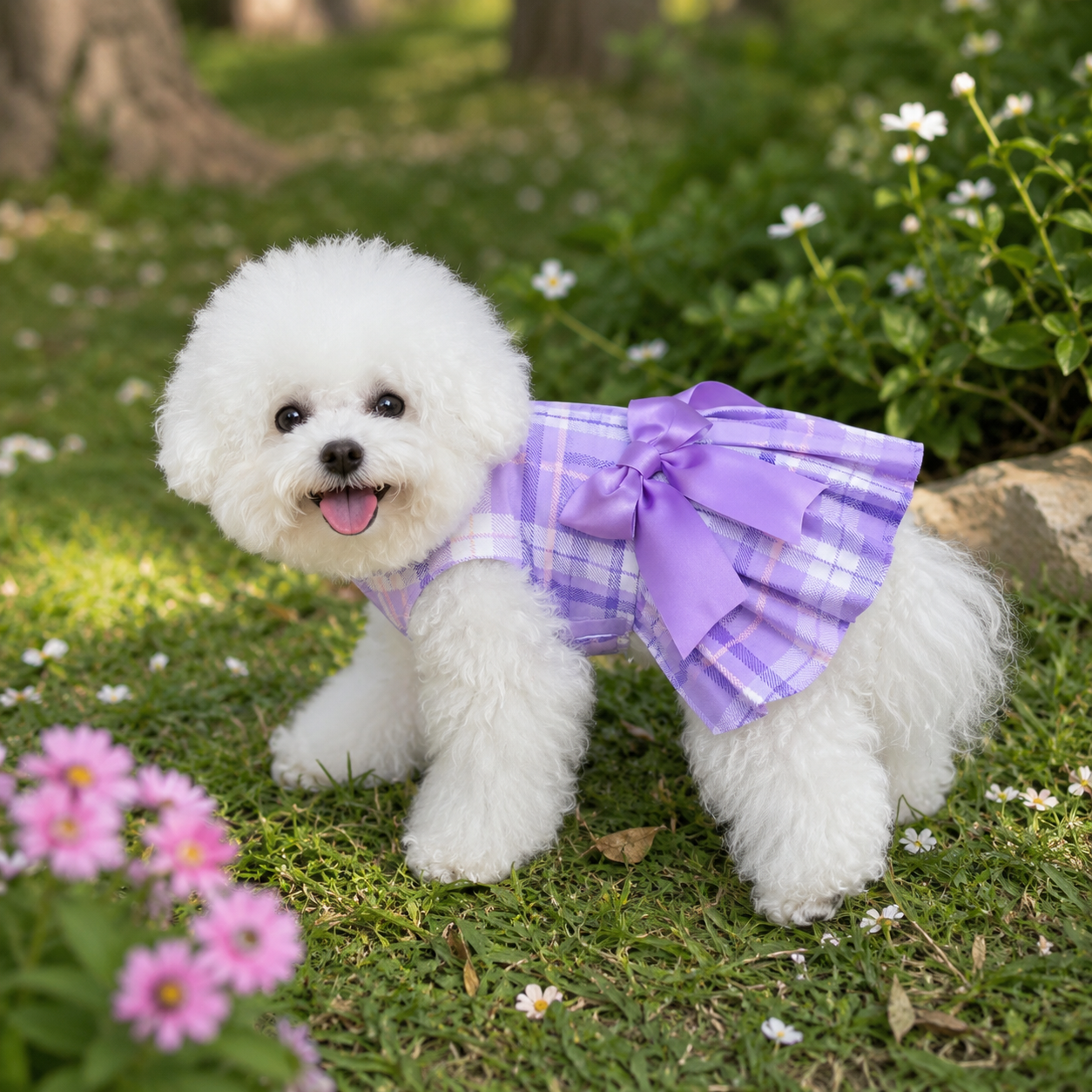 Summer Pack Of 4 Bowknot Plaid Dresses For Dogs