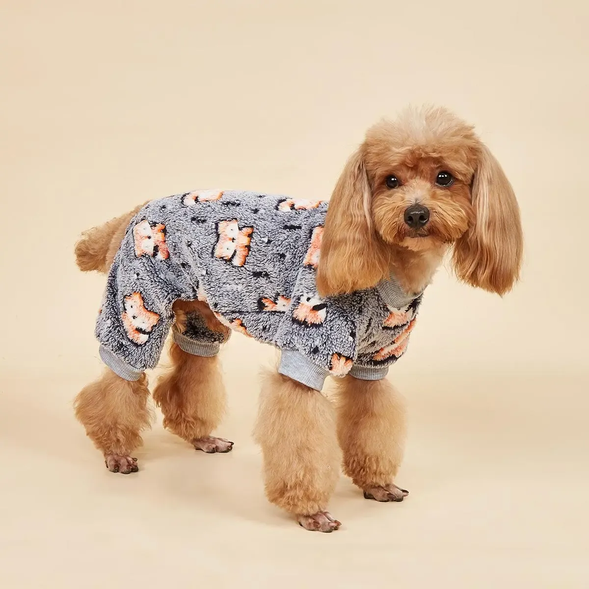 Cartoon Animal Print Dog Jumpsuit For Autumn Winter Pet Wear