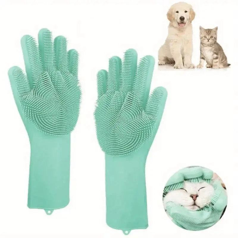 Summer Pet Bath Massage Silicone Paw Glove Paws Cleaner, 1 Pair Dogs, Cats & Kittens Bath Shampoo Brush with High-density Teeth, Pet Grooming Gloves, Pet Supplies, Dog Grooming