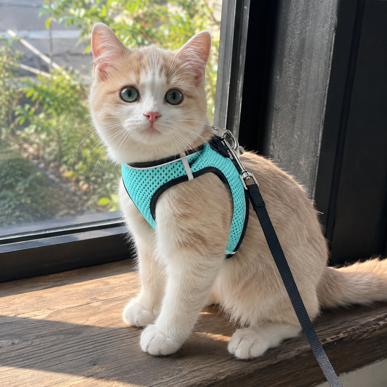 Adjustable Reflective Soft Vest Harness And Leash For Cats