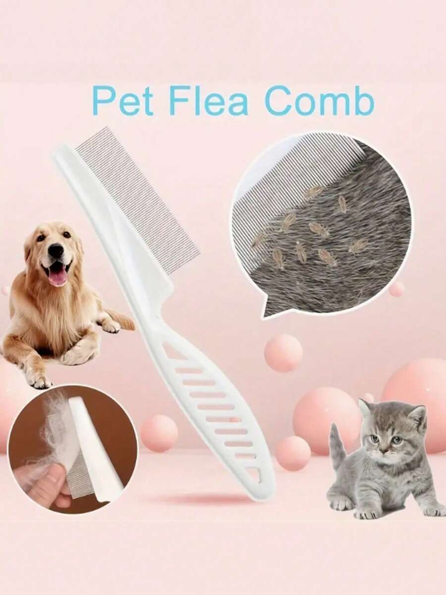 1pc 2-In-1 Pet Hair & Tear Stain Remover Brush - Stainless Steel Dog & Cat Flea Comb, Effectively Trims & Gently Removes Matted Fur And Fleas, Suitable For Dogs And Cats - Multicolor - View 3