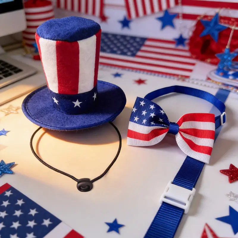 USA Flag Hat And Bow Tie Pet Set For Dogs And Cats