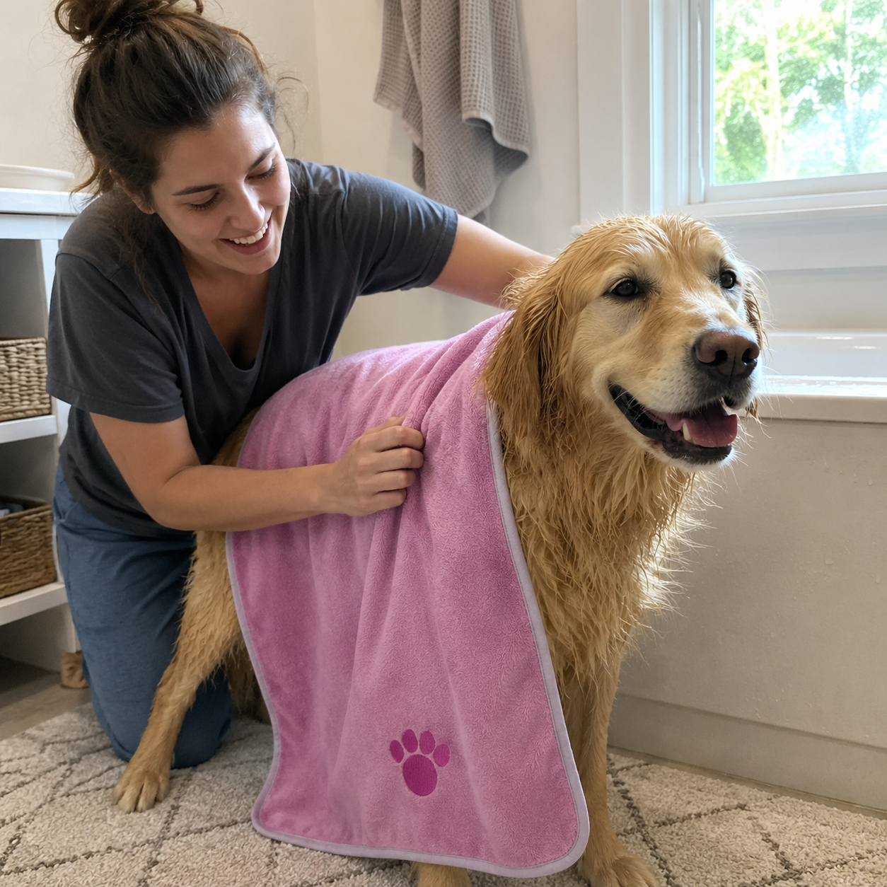 Embroidered Quick Dry Paw Design Pet Cloth Towel 