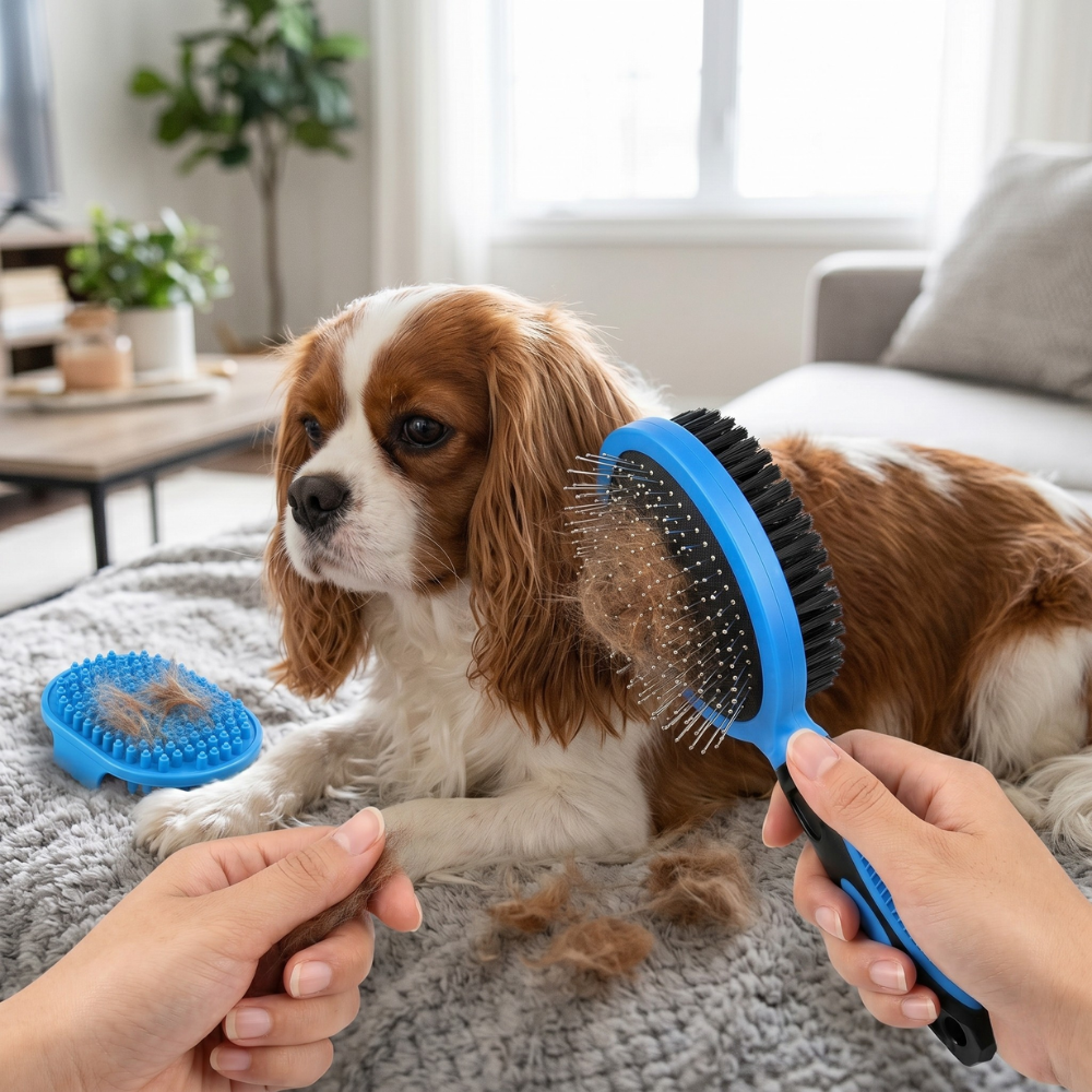 2 Piece Of Dual Sided Pet Grooming Brush Set For Shedding And Bathing