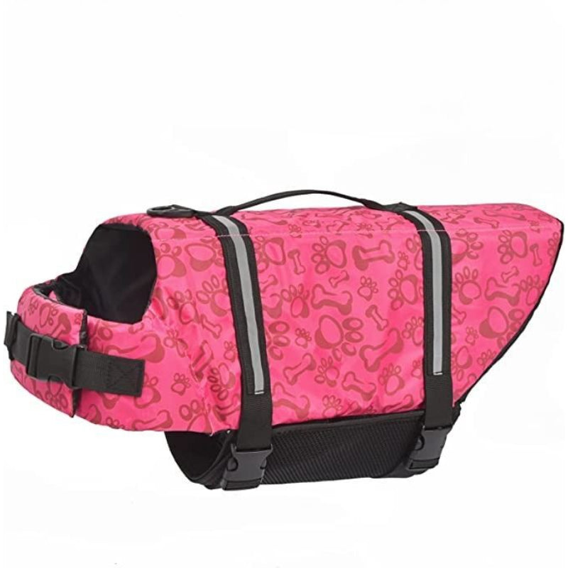 Dog Life Jacket With Adjustable Lifesaver And High Buoyancy Swimsuit-Paw Print Pad