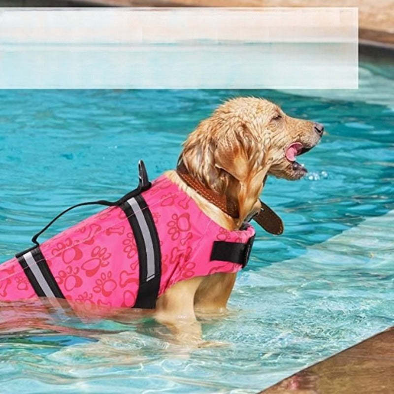 Dog Life Jacket, Safety Pet Flotation Life Vest With Reflective Stripes-Paw Print Pad