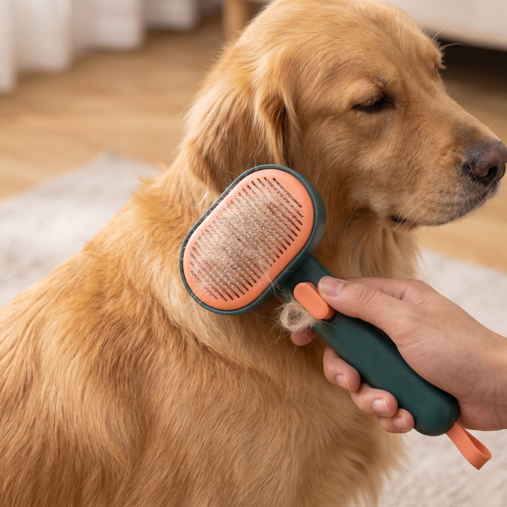 Self Cleaning Slicker And Deshedding Brush For Gentle Pet Grooming