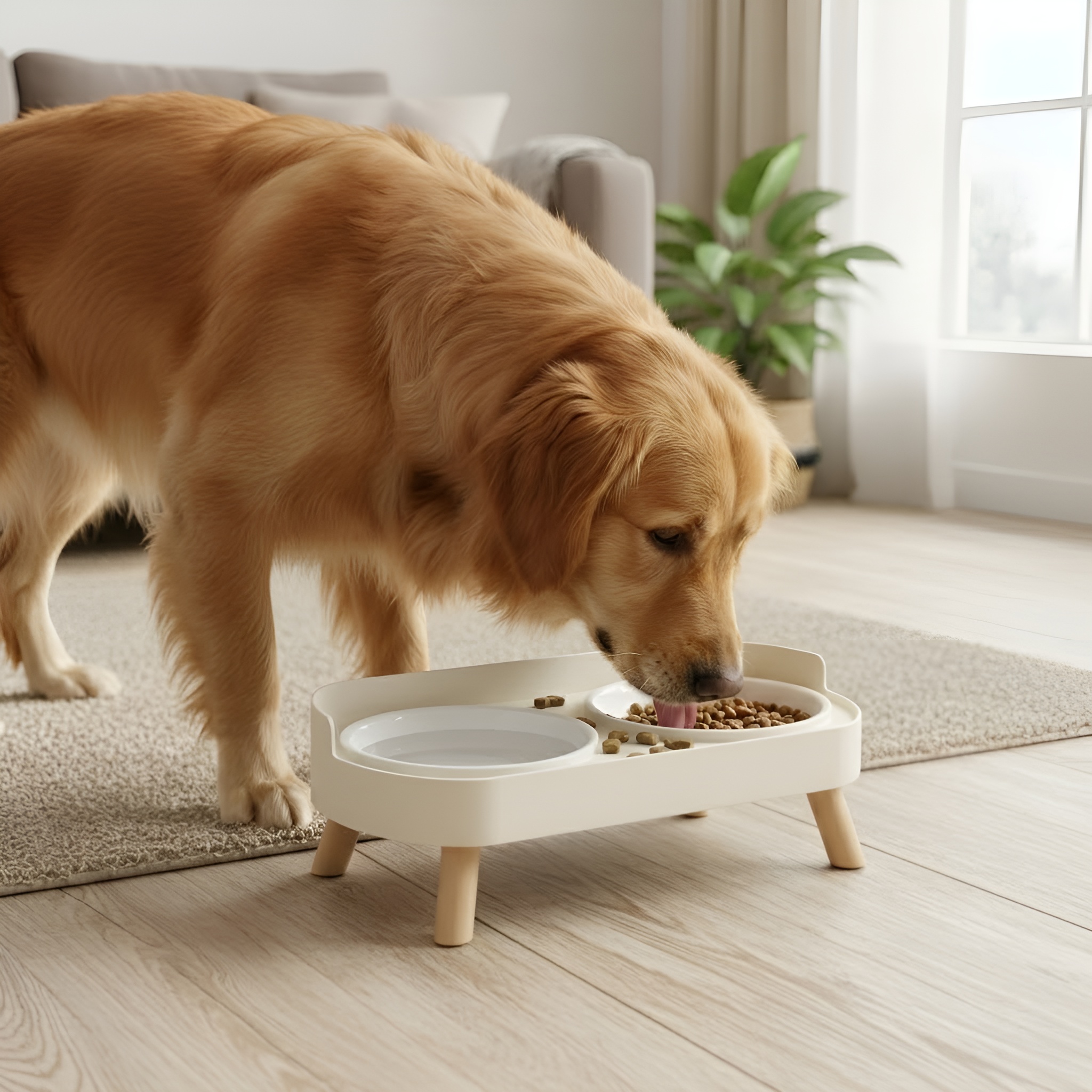 Elevated Dual Pet Feeding Bowl Set With Splash Guard