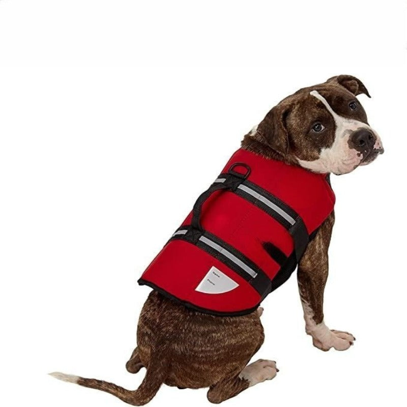 Dog Life Jacket, Neoprene Dog Life Vest For Swimming And Boating - Red-Paw Print Pad